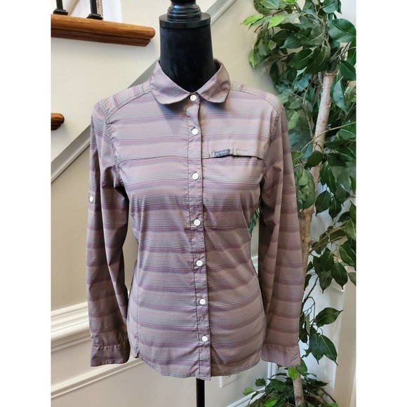 Columbia Women's Gray Polyester Collared Long Sleeve Buttons Down Casual Shirt M - Picture 10 of 10